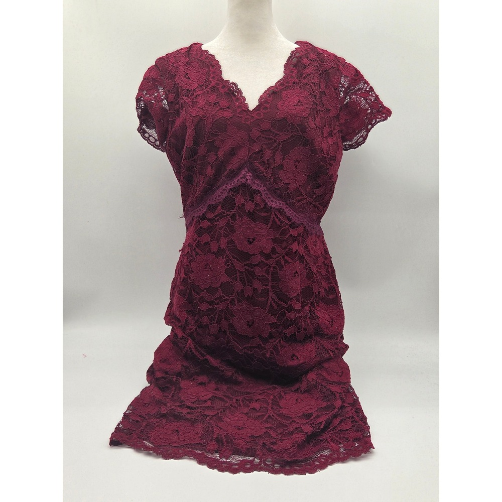 Ellen Tracy Women's 10P Burgundy Floral Lace V-Neck Midi Dress 101-635